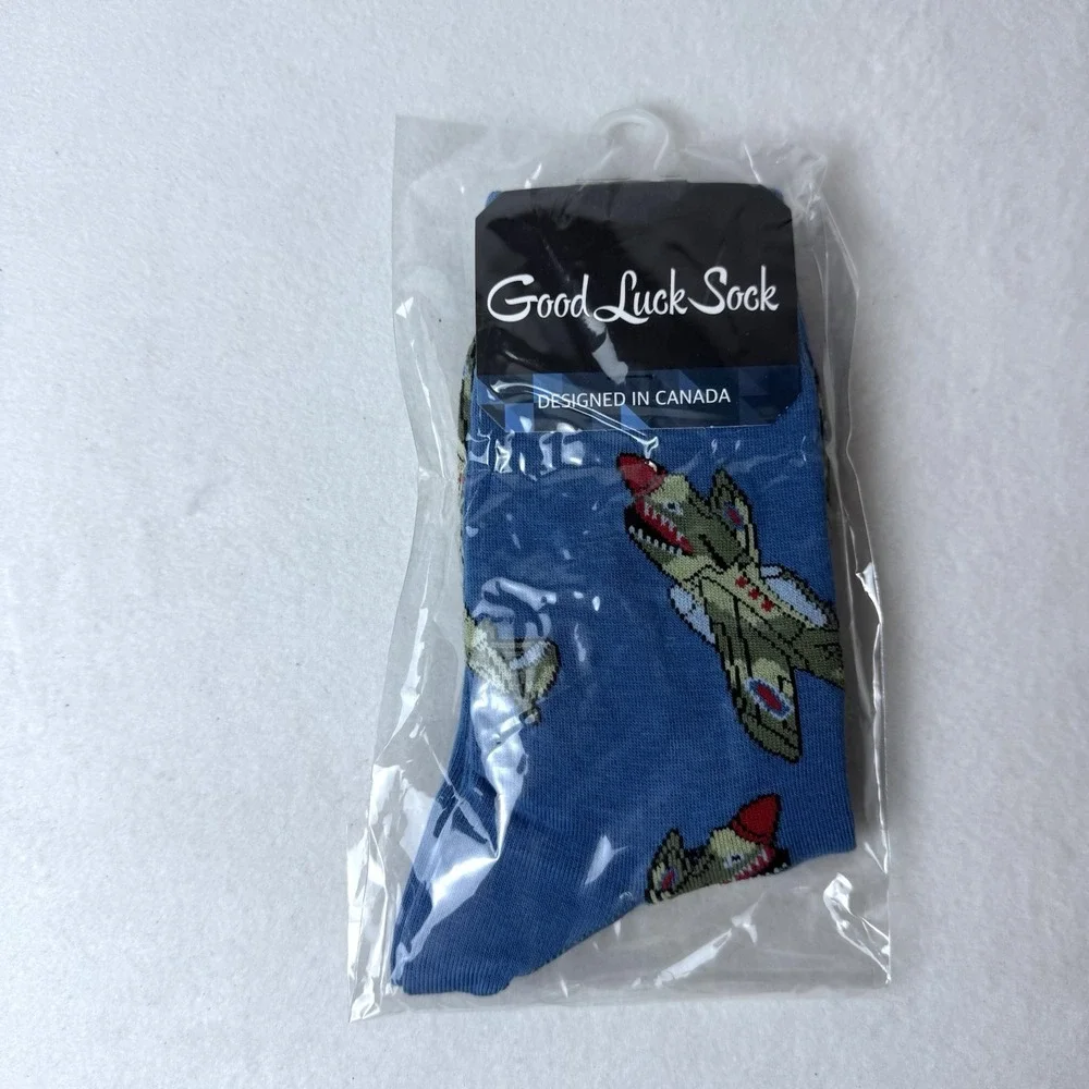 New Good Luck Fighter‎ Jet Socks Adult Shoe Size 5-9 Airplanes Crew Blue